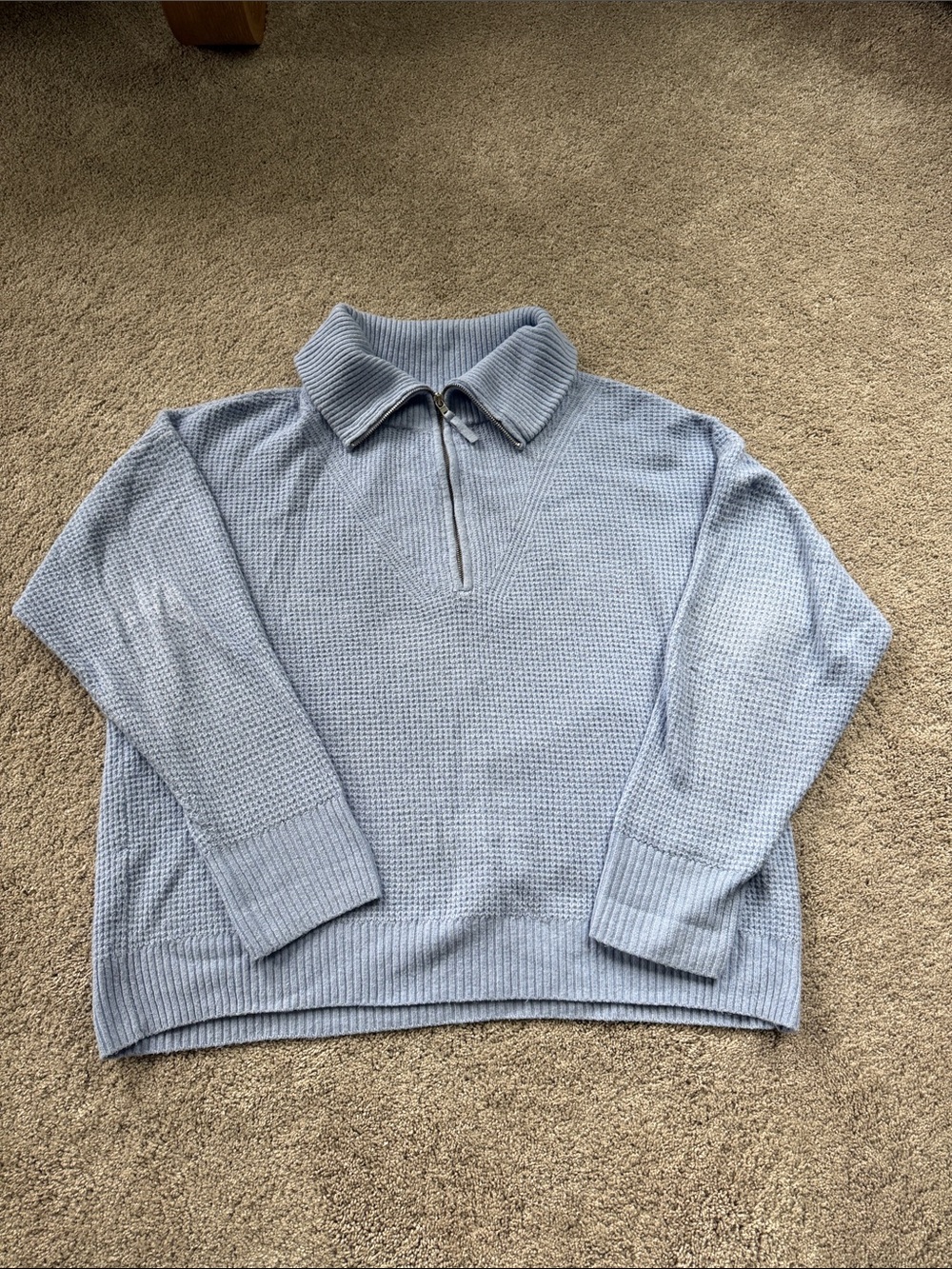 aerie Light Blue Half-Zip Waffle Knit Sweater